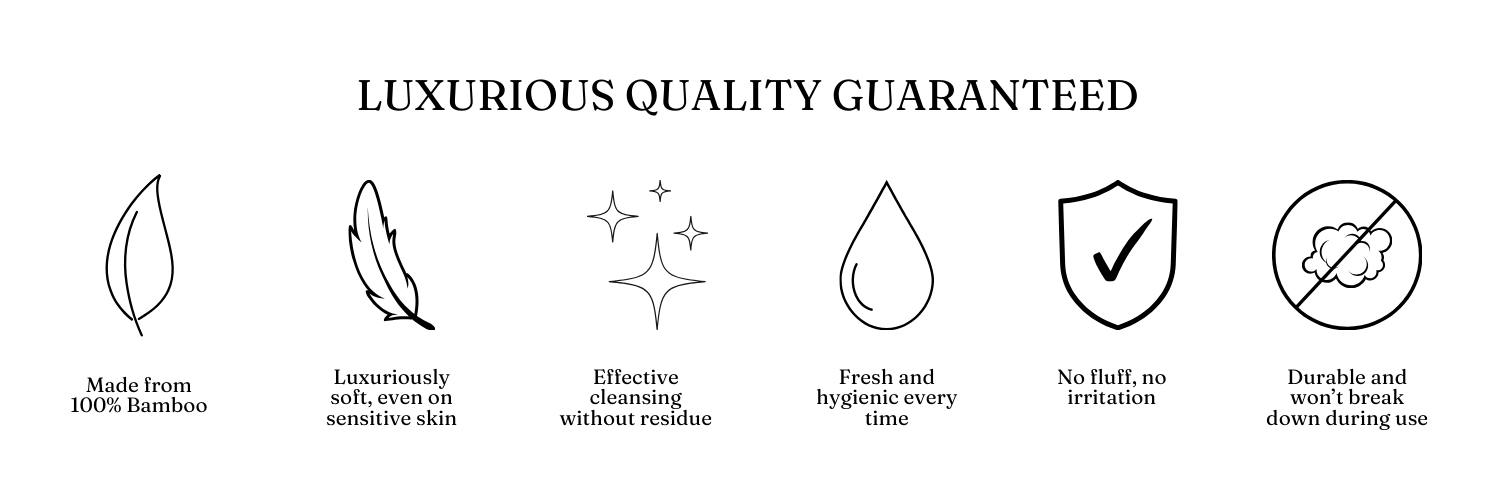 Renbe Flawless Face Towels quality highlights — biodegradable bamboo, soft, hygienic, durable, residue-free disposable towels.