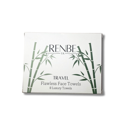 Renbe Flawless Face Towels Travel Pack, 8 disposable biodegradable bamboo towels for skincare on the go
