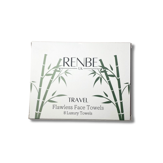 Renbe Flawless Face Towels Travel Pack, 8 disposable biodegradable bamboo towels for skincare on the go
