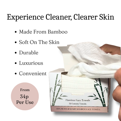 Eco-friendly bamboo Flawless Face Towels offering spa-like cleansing luxury from just 34p per use.