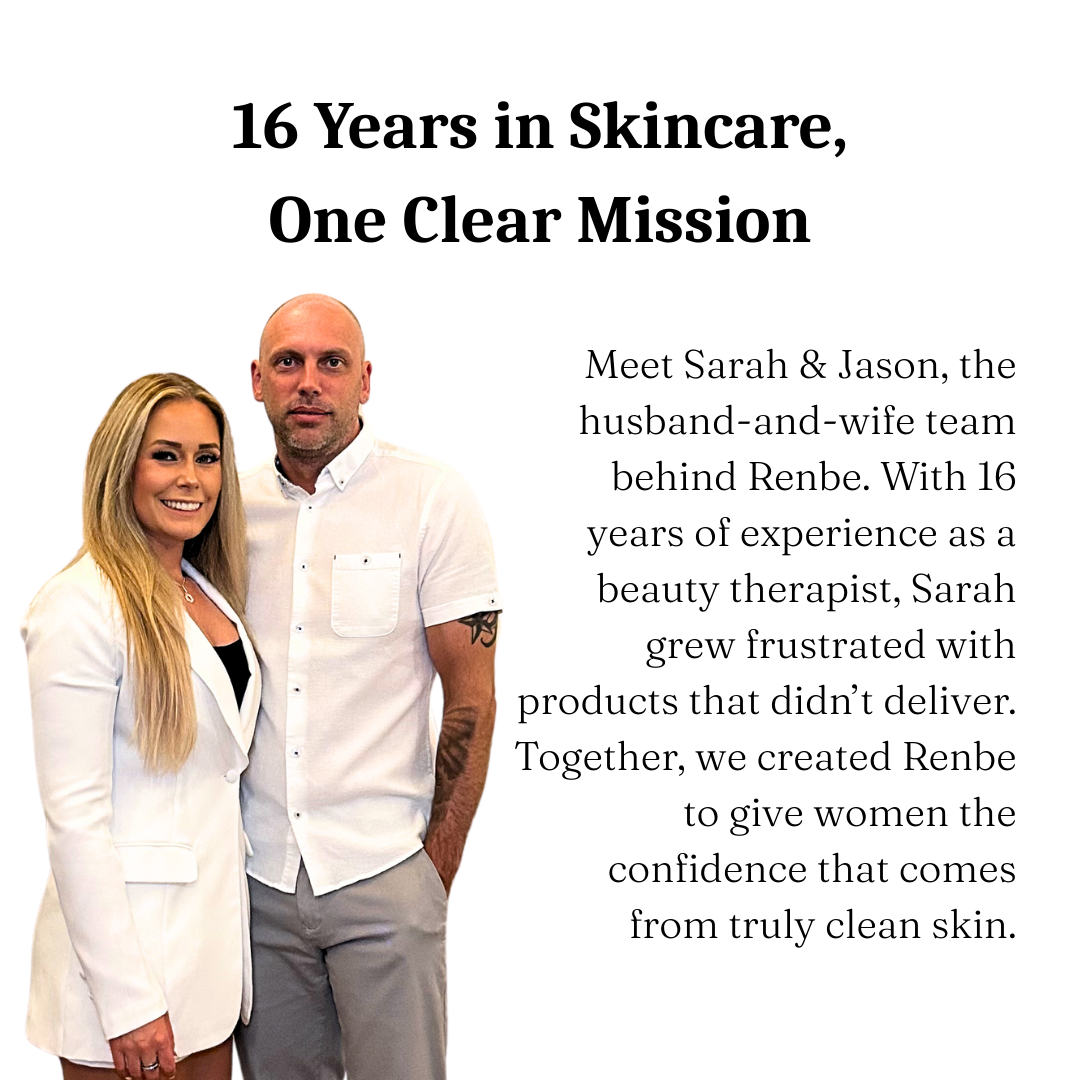 Renbe founders Sarah and Jason sharing their skincare journey and why they created Flawless Face Towels.